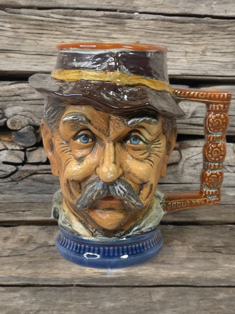 Vintage Italian RIP Vietata Hand Painted Mustache Man Beer Stein Mug